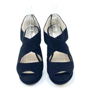 Michael Kors Women's Black Elena Suede Cross Strap Peep Toe Pumps AF12E Size 9M